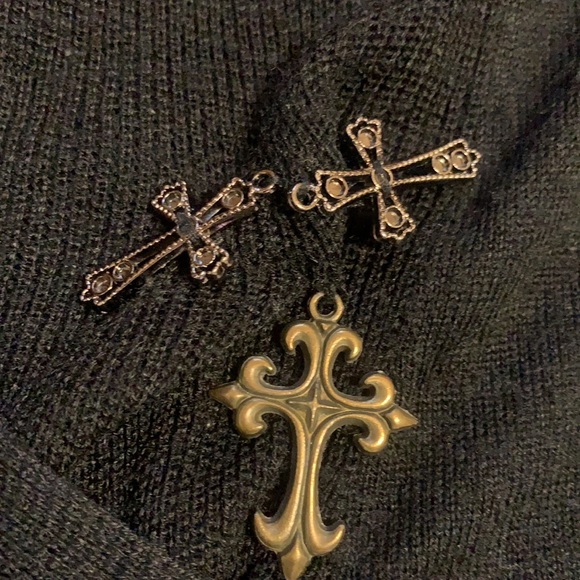 SEXY PLANET FUNK BLACK SWEATER DRESS HOODIE 3 GOTHIC CROSSES SZ S EMU LOLITA - Picture 4 of 13